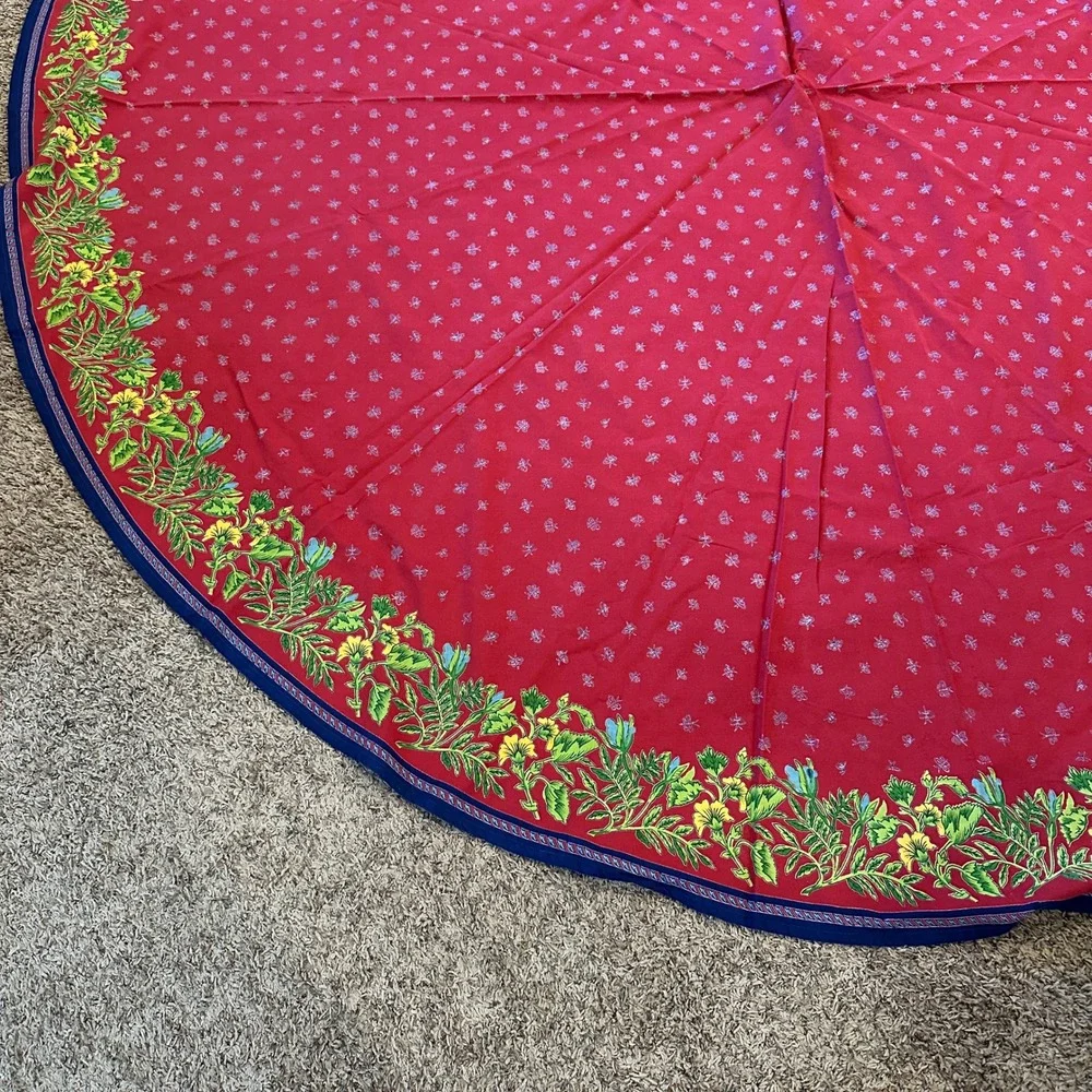 Williams Sonoma Red Cotton Round Tablecloth Floral Butterfly Provence